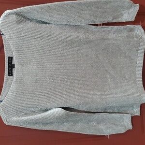 Ralph Lauren Women's Soft Silver Mettalic  Crewneck Sweater BLACK LABEL